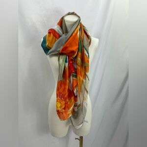 Kollie More Oversized Floral Stripe Scarf Wrap 70x34 Viscose Gray Beach Saron